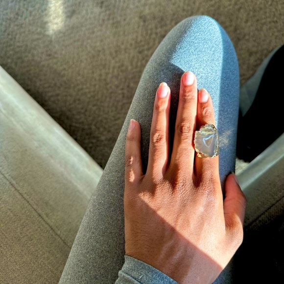 NEW Luxury Natural Stone Adjustable Crystal Irregular Geode Gold-plated Ring - Picture 2 of 6